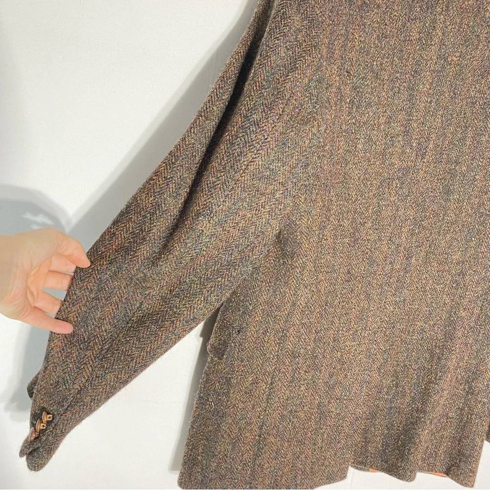 Vintage Harris Tweed Classic Brown Wool Herringbone Blazer 42L Dadcore Academia - Picture 11 of 16